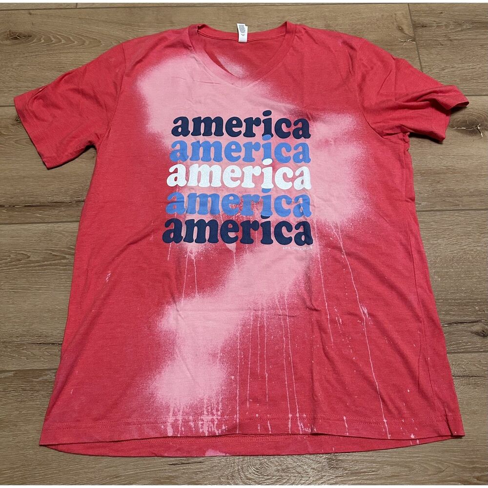 Women's 4th of July America Bleached T-Shirt Bella Canvas XL